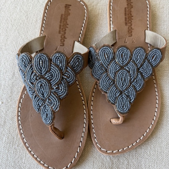 Free People NWT laidback London Blue hand beaded flat sandal Day Evening LOVE☀️ - Picture 4 of 11